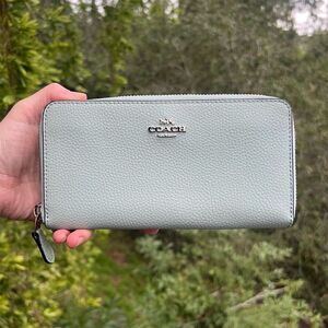 COACH Leather Wallet Green/Blue w Silver Hardware AUTHENTIC
